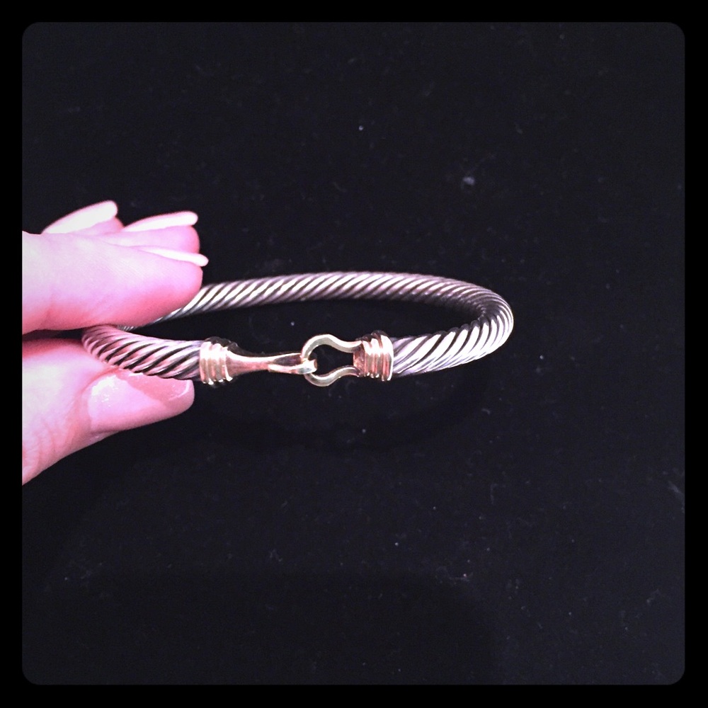 David Yurman Silver Cable Bracelet with Gold Clasp